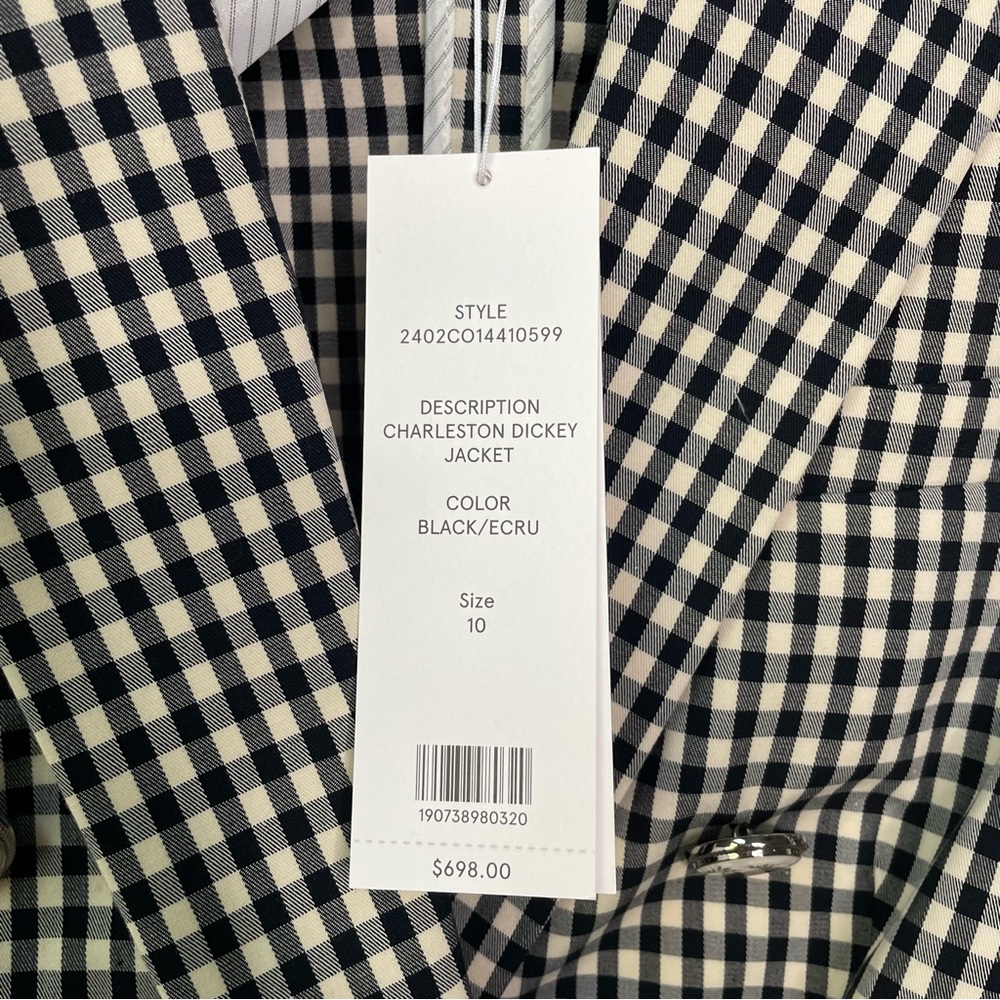 Veronica Beard Charleston Dickey Jacket Black/Ecru Gingham Plaid Check Size 10 - Picture 3 of 11